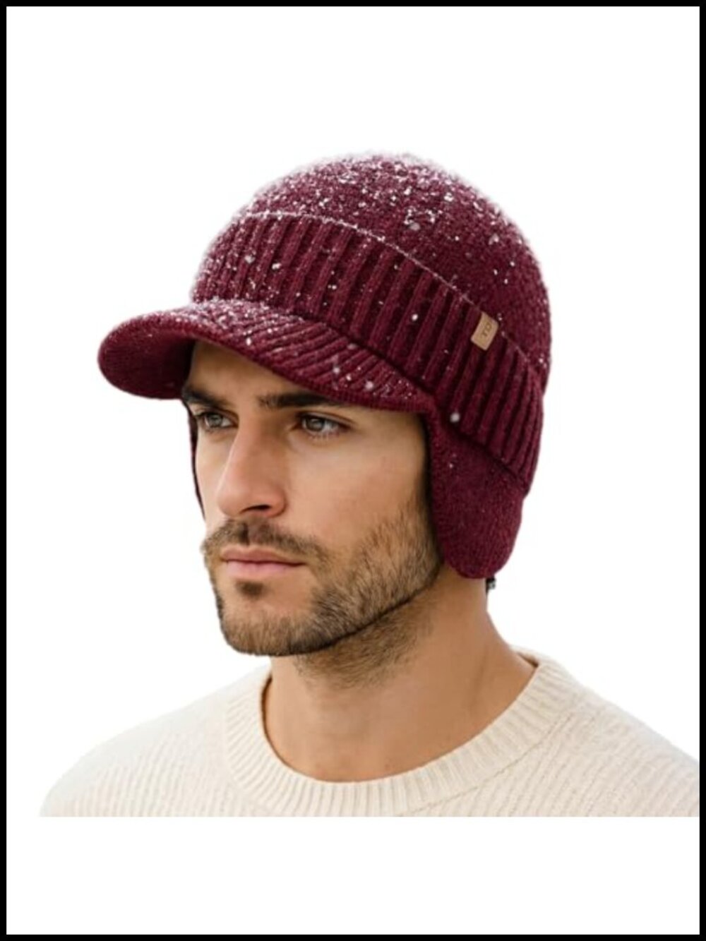 Merino Wool Waterproof Beanie Ear Flaps Fleece Lined Winter Hat